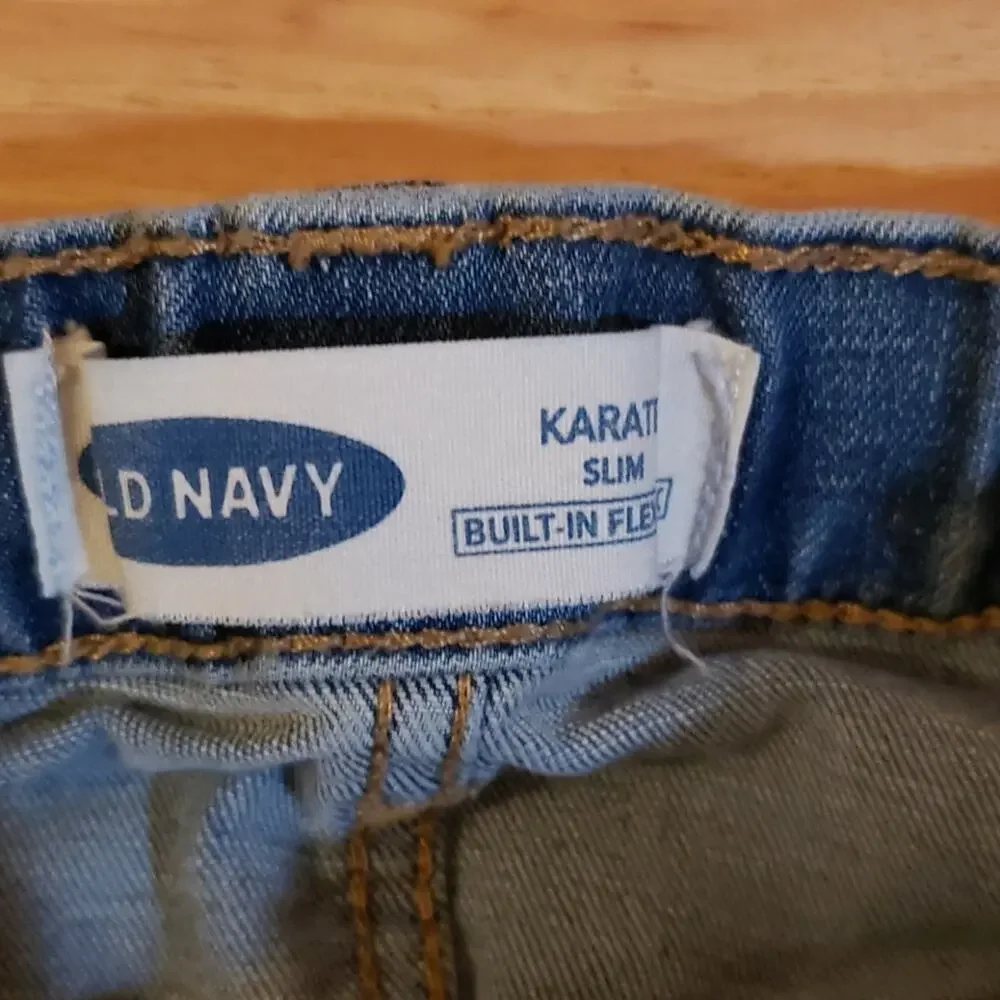 OLD NAVY Karate Slim Jeans Boys 12 Reinforced Knees Adjustable Waist Distressed